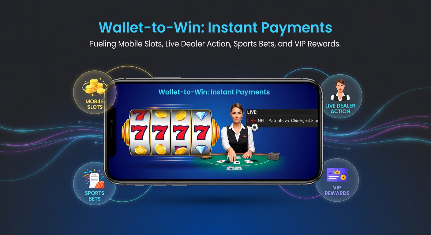 Smartphone mit Wallet-App und Casino-Symbolen, das Instant-Zahlungen für Slots und Wetten zeigt
